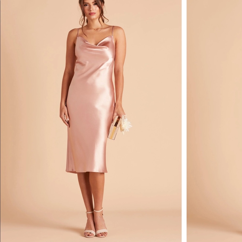 Birdy Grey Lisa Satin Dress in Rose Gold XS